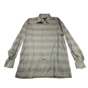 Toscano Dress Shirt Mens Large Gray Plaid Cotton Long Sleeve Button Up Italy